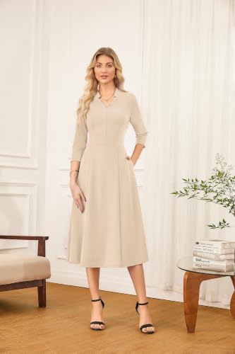 Image of GRACE KARIN Work Dresses for Women 2026,Midi Business Dress,3 /4 Sleeve Classy Fit and Flare Dress with Pocket