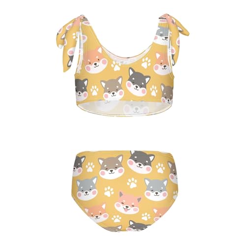 Girls Cartoon Shiba Dog Pattern Swimsuit Two Pieces Bikini Set Bathing Suits Swimwear Crop Top Swimsuit Set2