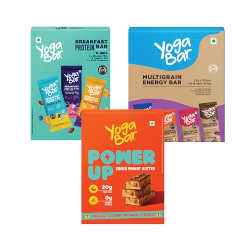 Yogabar Variety Combo Pack, 21 Bars | Power Up 20g Protein Bar x 5 | Breakfast Bars x 6 | Energy Bars x 10 | Ideal for Pre & Post Workout, Protein Snack, Keto Diet, Daily Protein