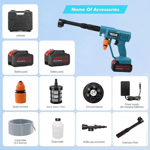 Image of TEXUM Battery Pressure Washer,Portable Power Cleaner with 60 Bar Pressure and 48V Battery Pressure Washer with Nozzle, Ideal for Cars,Home, Garden