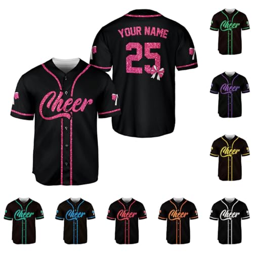 Personalized Glitter Cheer Baseball Jersey, Custom Name Matching Cheer Team Jersey, Cheerleader, Cheerleading Mom (US, Alpha, Small, 5X-Large, Regular, Regular, Style 10)