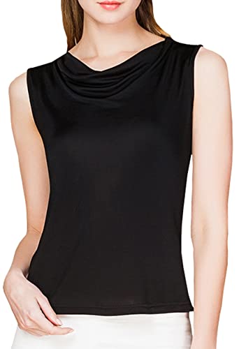 Womens Mulberry Silk Tank Top/Sleeveless Cowl Neck Pure Silk Blouse Tops|Summer Real Silk Tank T-Shirt