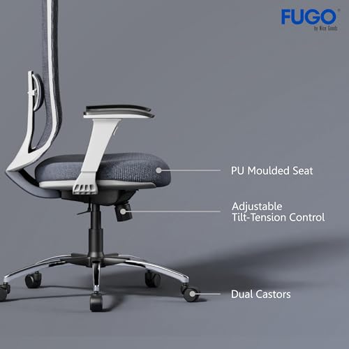 Image of FUGO FG410 with 3 Years Warranty, Ergonomic Office Chair, Computer Chair with Adjustable Headrest, Lumbar Support, Breathable Mesh, 360 Swivel, Recline Function, and Heavy-Duty Base (White)