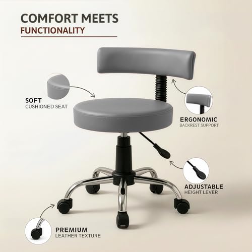 Image of DIYA Seating Chrome Rolling Study Flex Stool (1 Year Warranty) - Grey | Lift & Swivel Adjustable Height Salon Flex Stool w / Foot Rest, Compact Seating for Home Office Shop Study Use -(44 inchx47 inchx83 inch)