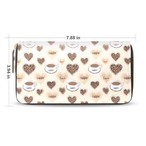 Long Wallets Leather Bifold Wallet for Women Love Coffee with Zipper Credit Card Holder Large Capacity2