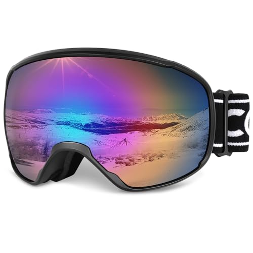 COOLOO Ski Goggles, OTG Snow Goggles for Adult Men Women Youth, Snowboard Goggles Over Glasses, Anti-fog, UV Protection