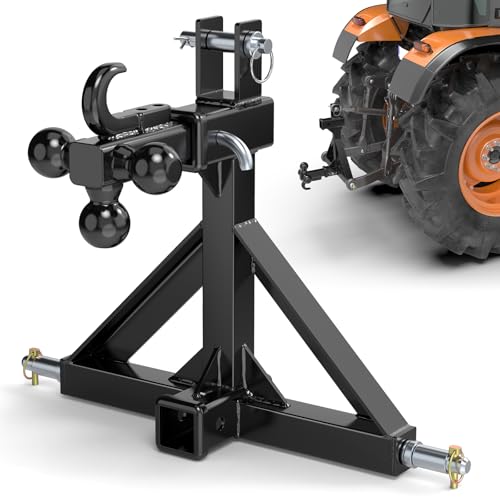 Black 3 Point Hitch Receiver with Dual 2 ReceiverInclude Ball Adapter & Hook 3 Point Quick Hitch Category 1 Fit Top Receiver & Ball Hitch 3 Point Hitch Attachments Fit Category 1 Tractors