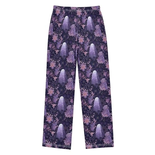 Pajama Pants Lounge Sleep PJ Bottoms Sleepwear Elastic Waist Drawstring S Purple Ghost Flower