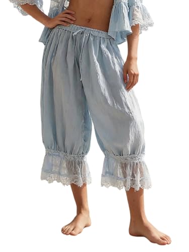 Image of Women Lace Long Bloomers Pants Elastic Waist Y2k Ruffle Pettipants Slip Cute Pantaloons Pumpkin Pants