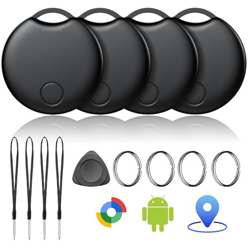Tracker Android Air Tag Schlüsselfinder, Smart Tag kompatibel mit Google „Find Hub“-App (nur Android), Bluetooth Tracker für Schlüssel, Geldbörse, Fahrrad & Koffer, austauschbare Batterie, 4er-Pack