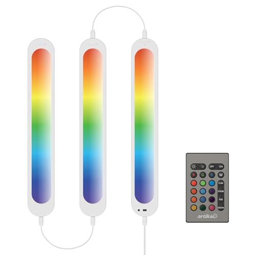 Image of artika RGB LED Under Cabinet Lighting Kit, 3 Ultra-Thin Panels with Motion Sensor, Remote Control, Adjustable Brightness & Color Temperature, Plug-in Cabinet Lights for Kitchen, Closet & Wardrobe