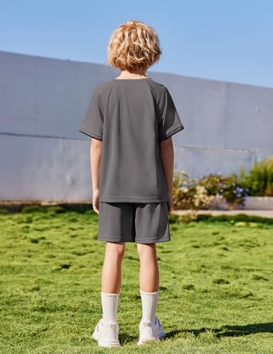 Image of Arshiner Boys Loose Athletic Set Crew Neck T-Shirt & Mesh Short 4-13 Years | Boys Loose Athletic Shorts Set Performance Crew Neck T-Shirt and Mesh Short Outfits Lightweight & Breathable