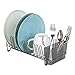 mDesign étendoir à vaisselle en métal – égouttoir à vaisselle pour le plan de travail ou pour l’évier – avec range-couverts de trois pièces en plastique – couleur graphite/gris fumé