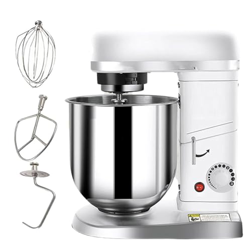 BEESOM Amasadora Pan Profesional,Batidora Amasadora Profesional,10l Acero Inoxidable,3 Velocidades,500w,Gancho+batidor,para Panadería Pizzería Cocina Comercial White-5L
