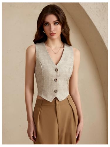 Women's V Neck Cropped Vest Top Button Down Sleeveless Business Casual Blazer Vest4