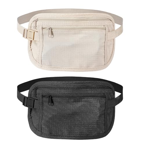 Guduling 2 Stück Bauchtasche Diebstahlsicher,Verdeckten Geldgürteln,Bauchtasche Flach für Bargeld Karten Reisepässe Schlüssel,Money Belt zum Laufen und Spazierengehen mit dem Hund