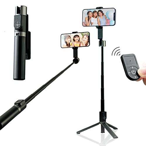 コモライフ たためてのびる スマホ三脚 (リモコン付) スマホスタンド 自撮り棒 三脚 セルカ棒 iPhone Android