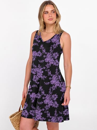 Image of ANRABESS Summer Dress for Women，V Neck Sleeveless Sundress，Loose Fit，Soft Travel Vacation Outfits，Cute Beach Cover Up Clothes