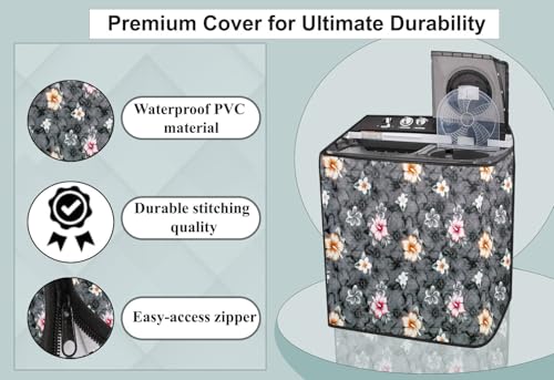 Image of Stylista Washing Machine Cover Compatible for Whirlpool 10.5 kg semi Automatic ACE 10.5 XL Floral Pattern Grey