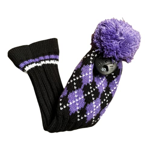 Purple Knit Hybrid Golf Head Cover - Knitted Pom...