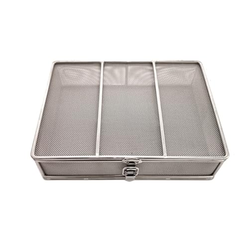 Bandeja de instrumentos con tapa, cesta de desinfección de acero inoxidable 304, diseño perforado de malla de 0,5 mm para instrumentos médicos y dentales (15 x 15 x 5 cm)