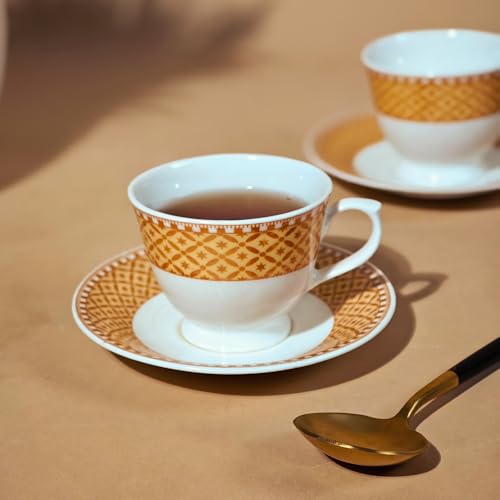 Image of U.P.C. Toughened Glass Cup with Saucer Set of 12 Pcs (Cup white-33)