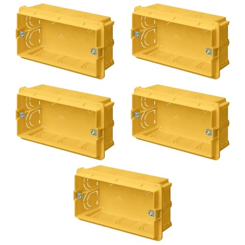 5 Scatole 504 da incasso a parete, 4 moduli/posti, per muratura, 118x70x48mm, in tecnopolimero ad alta resistenza, cassetta per impianto elettrico, universale per serie civili, giallo