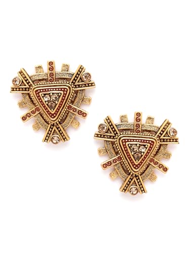 Image of Karatcart Silver Tone Diamond Shape Pink and Blue Carved Stone Studded Drop Earrings for Women