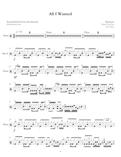 Paramore - All I Wanted: Drum Sheet Music (JDS: Paramore Collection Book 34)