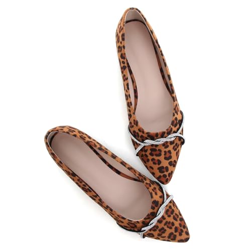 Image of TN TANGNEST Womens Casual Flats Chain Ballet Flats | Fashion Pointed Toe Rhinestone Flats, Comfort Slip On Dress Shoes for Business Work Office Wedding Party