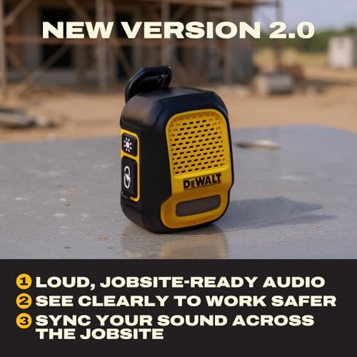 Image of DEWALT Heavy Duty Wearable Bluetooth Speaker Pro Max (New Model) Jobsite Clip-On Mini Speaker w /LED Work Light, IP56 Water Resistant, 12H Runtime, Built-in Mic & Multi-Speaker Link