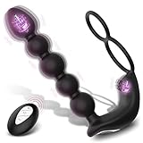UTIMI Butt Plug with Penis Ring & Anal Bead Rechargeable Vibrator Waterproof Prostate Massager, Ejaculation Enhancement Erection Prolonger, 3 Powerful Motors Built-in