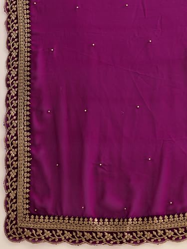 Image of Women's Georgette Embroidery Border Beads work Saree with Blouse Piece