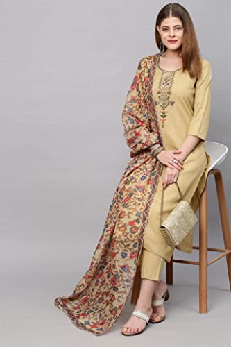 Image of GoSriKi Women's Cotton Blend Straight Printed Kurta with Pant & Dupatta (Authentic-GS)