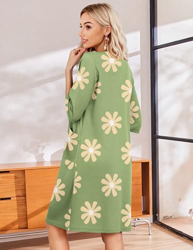 Image of Ekouaer Zip Up Robes for Women Short Waffle Bathrobe Lightweight house coat 3 /4 Sleeve Soft Nightgown with Pockets S-3XL