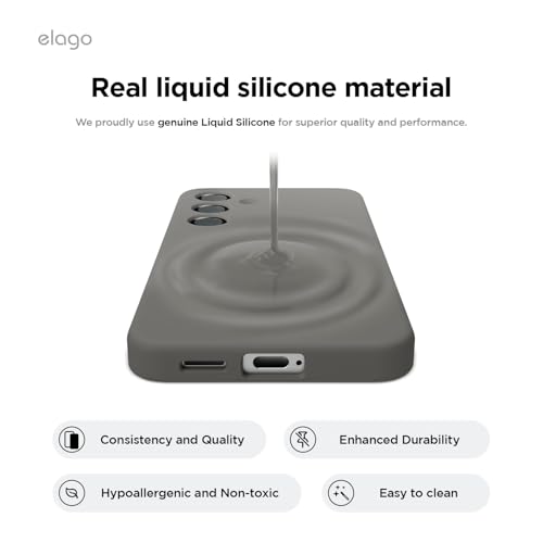 Image of elago Compatible with Samsung Galaxy S25 Plus Case, Liquid Silicone Case, Full Body Protective Cover, Shockproof, Slim Phone Case, Anti-Scratch Soft Microfiber Lining, 6.7 inch (Medium Grey)