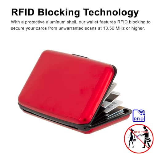 Image of Credit Card Holder Small RFID Blocking Wallet Business Metal Slim Mini Aluminum Hard Case for Women Men Gift, Solid Red, small, Minimalist, Compact, American