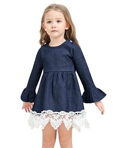 Toddler Baby Girl Clothes Long Sleeve Dress Ruffle Denim Skirt Lace Hem Princess Party Skirt Outfits Set 3-4T #TOP1