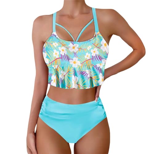 Generisch Bikini para mujer, push up, cintura alta, traje de baño de dos piezas, traje de baño cruzado con espalda cruzada, control de abdomen, bikini retro para mujer, con cuello en V, bikini de