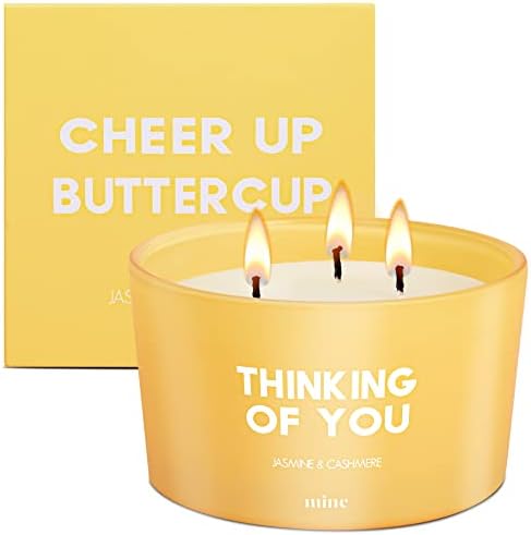 Thinking of You Candle | Cheer Up Buttercup | Get Well Soon Gift Candle | Calming Jasmine & Cashmere Scented 3 Wick Soy Candle | Non-Toxic & Organic | Home Decor & Stress Relief 8 Oz
