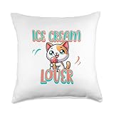 Cute Ice Cream Lover Cat Icecream Dessert Funny Ice Kitten Throw Pillow