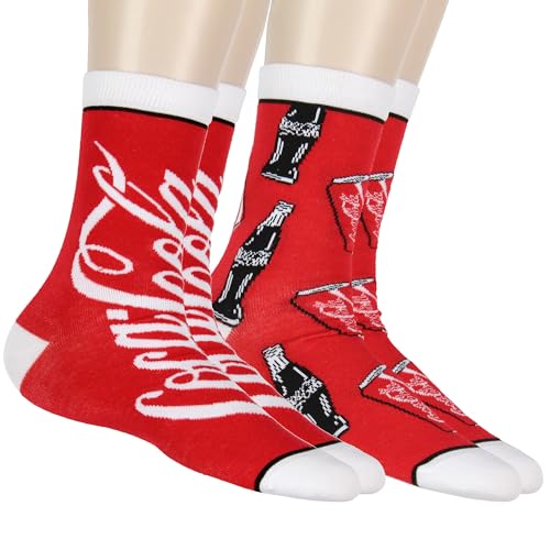 Mad Engine Coca-Cola Coke Crew Socks Bottles And Cans Soda Pop Drink Print 2 Pack