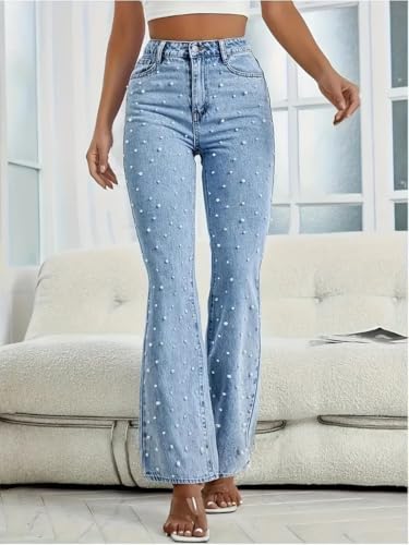 Pearl Jeans for Women High Waisted Flare Leg Denim Pants Casual Baggy Boyfriend Trousers2