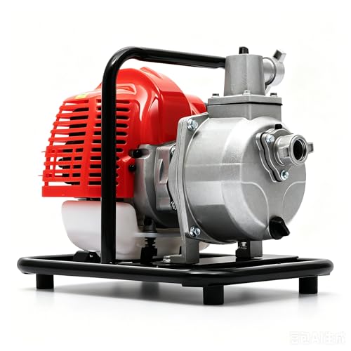 Gas Powered Water Transfer Pump, 1 inch Semi Trash Pump, 42.5CC Two-stroke Gasoline Engine, Max 66 ft Lift, 26ft Suction, Portable Water Pump with Handle, for Irrigation Pool