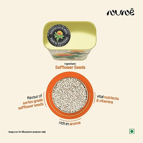 Image of Nune Combo of Single Pressed Cold Pressed Safflower and Groundnut Oil - 1 Litre Each | Plastic Bottles | Single Pressed 100% Cold Pressed | No Preservatives | No Additives
