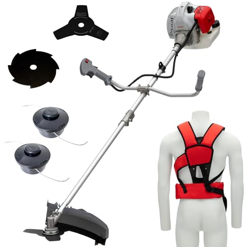 IKRA Benzin Freischneider IBF 4342 inkl. 2X Fadenspule, 3-Zahn-Messer, 8-Zahn-Messer & Komfort-Schultergurt