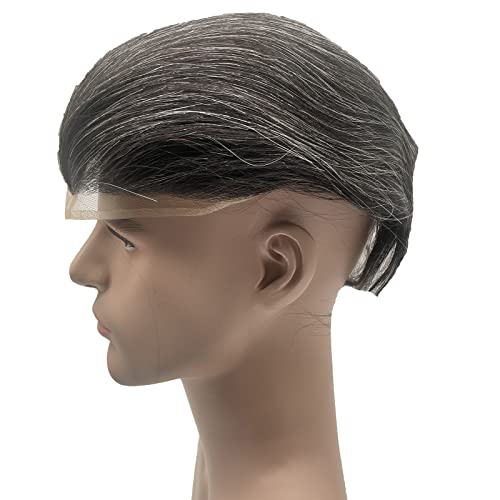 NLW Human Grey Toupee Human Full Lace Gray Hair Toupee for Men Swiss Lace Hair prosthesis hair replacement system Gents hair piece Straight hair piece for man Base 8 * 10’’(#1B20 Gray) - Image 3