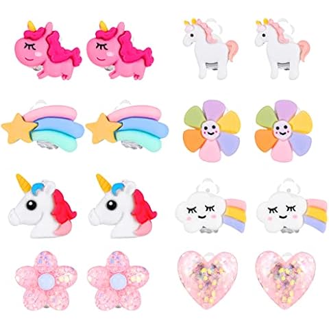 Chutoral 8 Pairs Kids Clip On Earrings for Girls, Princess Earrings Clip on Jewelry Dress Up Earrings Unicorn Clip On Earrings for Kids Girls Cover