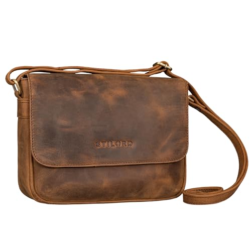 Sac à Main Femme Cuir Véritable STILORD Elina, petite sacoche bandoulière vintage marron seppia