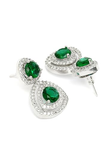 Image of Karatcart Silver Tone Green American Diamond Drop Earrings for Women